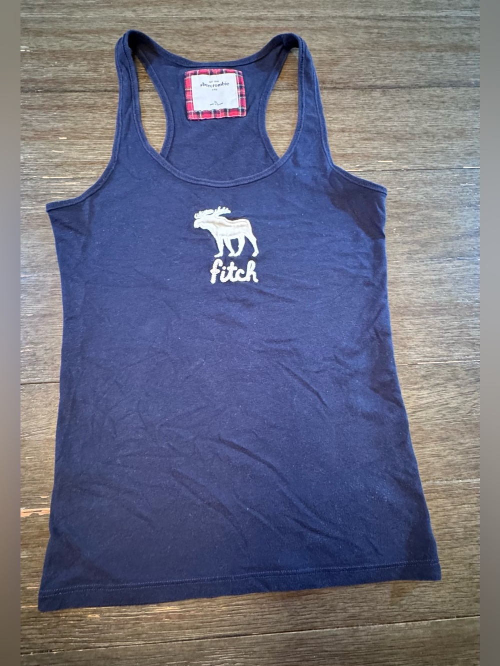 Vintage Abercrombie & Fitch Navy Racerback Tank with Embroidered Moose